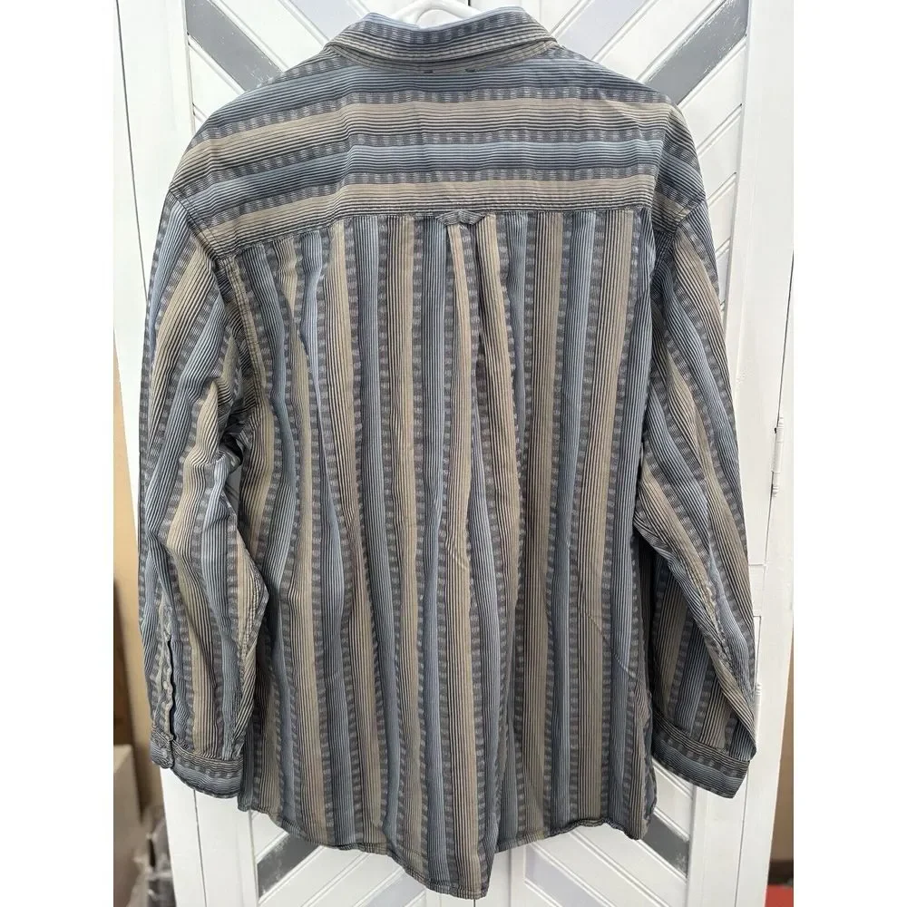 The North Face Men's XL Blue Tan Striped Active‎ Outdoors Long Sleeve Button Up